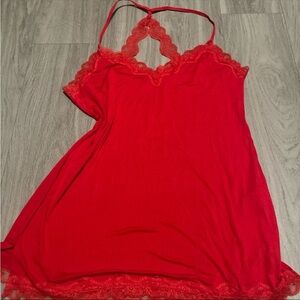 Elegant Red Lace Trim Nightgown